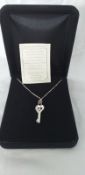 Pink Crystal Heart Key Pendant Necklace 925 Sterling Silver Necklace