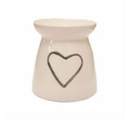 12 X White Ceramic Heart Tea Light Oil Burner Grey With Heart