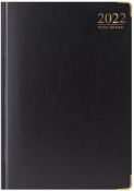 100 X Premium Quality A5 Week to View Black Diary 2022 Front Padded and Gilt Edge