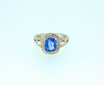 GIA Certified 2.55ct Blue Clean VS Untreated Sapphire & Diamonds Ring