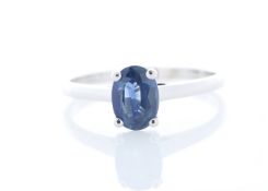 9ct White Gold Single Stone Oval Cut Sapphire Ring 1.08