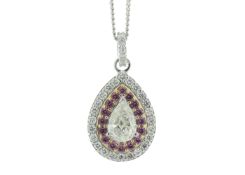 18ct White Gold Single Stone Pear Cut Diamond And Pink Sapphire Pendant (0.91) 1.83