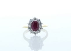 18ct Yellow Gold Oval Cluster Claw Set Diamond And Ruby Ring (R1.64) 1.00