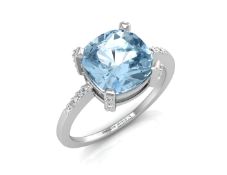 9ct White Gold Diamond And Blue Topaz Ring 0.04