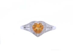 9ct White Gold Heart Shape Citrine Diamond Ring 0.20