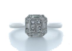 18ct White Gold Single Stone With Halo Setting Ring 0.55