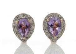 9ct Rose Gold Amethyst Diamond Earring 0.20