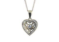 9ct Yellow Gold Heart Pendant Set With Diamonds With Centre Heart and Swirls 0.18