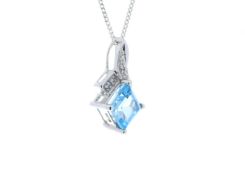 9ct White Gold Diamond And Blue Topaz Pendant 0.02