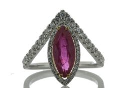 18ct White Gold Single Stone Marquise Cut Ruby And Diamond Ring (R2.11)0.47