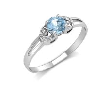 9ct White Gold Fancy Cluster Diamond And Blue Topaz Ring 0.01
