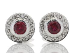 9ct White Gold Created Ruby Diamond Earring 0.16