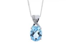 9ct White Gold Diamond And Blue Topaz Pendant 0.01