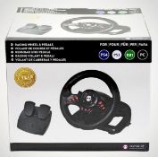 (155/10B) RRP £80. Numskull Racing Wheel And Pedals. (Compatible With Xbox, PC, PS4 & Switch). (A...