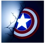 (55/5P) 6x Marvel 3D Deco Light RRP £30 Each. 2x Captain America Shield. 1x Thor Hammer. 1x Dead...