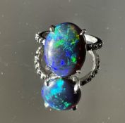 Beautiful 5.22 CT Natural Black Opal Ring With Natural Black Diamond & 18k Gold