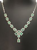 Beautiful Natural Diamond and Emerald Necklace with 18k white gold
