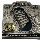 NASA Apollo 11 50th Anniversary Plaque Pin - Contains Flown Command Module Metal