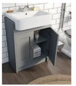 (126/P) Camberley Satin Grey Semi Recessed 600mm Vanity Unit. CAM600GR. Appears Unused. Unit Only