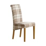 (26/Mez) Lot RRP £140. 2x Scroll Back Natural Checked Brown Fabric Dining Chair RRP £70 Each.