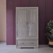 (3/Mez) RRP £799.99. Willow Solid Oak With Light Grey Wash Double Wardrobe.