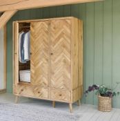 (1/Mez) RRP £1299.99. Parquet Brushed And Glazed Solid Oak Triple Wardrobe.