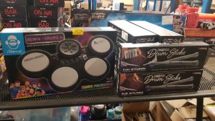 (130/R8) 13x iDance Items. 12x Digital Drum Sticks RRP £13 Each. 1x Remix Drums II Digital Portab...