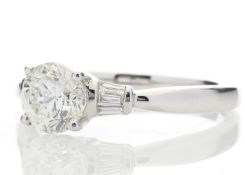 18ct White Gold Single Stone Diamond Ring With Baguette (1.02) 1.15