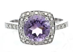 9ct White Gold Amethyst Diamond Ring 0.08