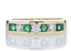 9ct Yellow Gold Channel Set Semi Eternity Diamond And Emerald Ring (E 0.30) 0.25