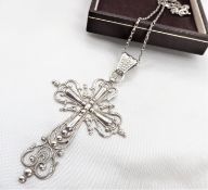 Vintage Gothic Style Sterling Silver Cross Pendant and Chain