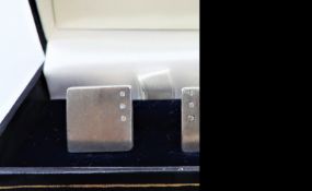 Hallmarked Satin Sterling Silver Diamond Cufflinks with Gift Box