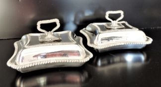 Pair Antique Art Nouveau Silver Lidded Serving Dishes/Entrée Dishes