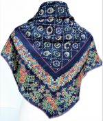 Blue Floral Designer Silk Scarf 85cm Square Hand Rolled