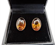 Sterling Silver Baltic Amber Stud Earrings New with Gift Pouch