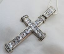 Large Vintage Sterling Silver Gothic Style 19  carat Moissanite Cross Pendant