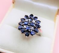 Sterling Silver 5ct Blue Sapphire Cluster Ring New with Gift Box