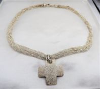 Designer Sterling Silver Multi Strand Cross Pendant Necklace Hallmarked