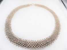 Vintage Sterling Silver Lao Artisan Filigree Dok Phikoun Flowers Cannetille Necklace with Gift Bo...