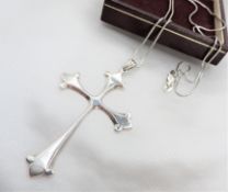 Vintage Sterling Silver Gothic Style Cross Pendant Necklace