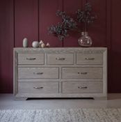 (14/Mez) RRP £549.99. Willow Solid Oak With Grey Wash 7 Drawer Chest. Dimensions: (H78x W140x D45...