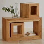 (23/Mez) RRP £299.99. Oakdale Natural Solid Oak Nest Of Tables. Dimensions: (H48x W81x D32cm). (A...