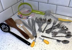 New Domestic Homeware - Cutlery, Corn Pins, Ladle, Sifter, Plate & Wooden Spoons