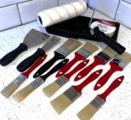 DIY Home Improvement - 9x Paint Brushes, 2x Paint Scraper, Large Roller, Small Tray & Masking Tap...