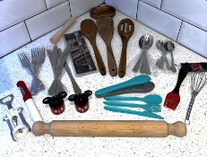 New Domestic Homeware - Cutlery, Bottle screw, Rolling Pin, Disney Salt & Pepper, Whisk etc
