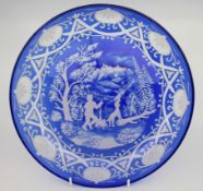 Blue Bohemian Overlay Cut Crystal Charger