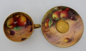 Early 20th c. Royal Worcester Hand Painted Cup & Saucer by Hale & Stinton