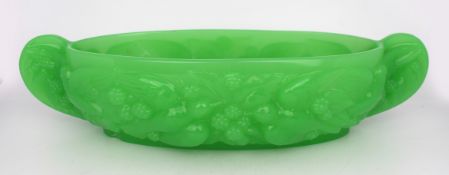 Antique Green Jade Glass Boat Vase