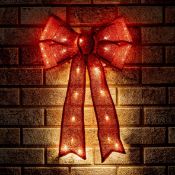 The Christmas Workshop 50Cm Light Up Fabric Bows / 25 White LEDs/Battery Powered with Timer Funct...