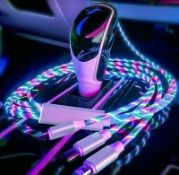New 3 In 1 LED Flowing Light Up Charge Cable for iPhone / Samsung / Type C / Android